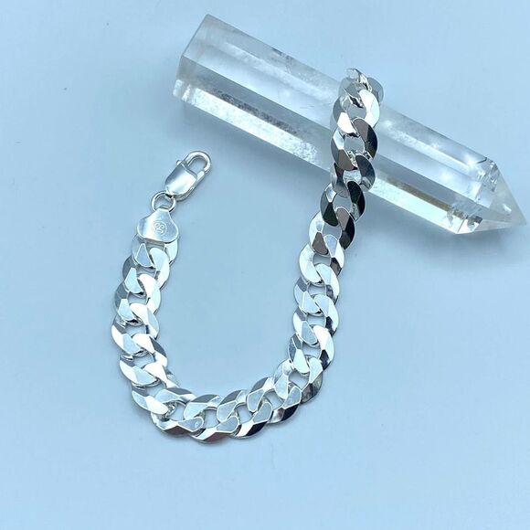 Flat Curb Sterling Silver Bracelet 250 gauge Unisex - Picture 1 of 6